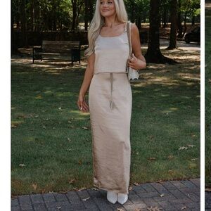 Elegant Satin Maxi Skirt and Tank in Bronze
